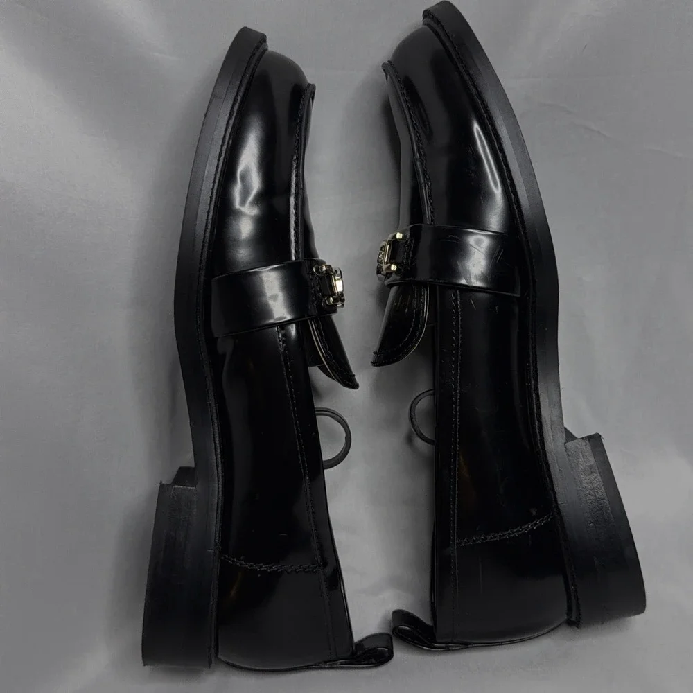 Sam Edelman Womens Leather Gold Tone Slide On Christy Loafers Black 8 Preppy Y2K